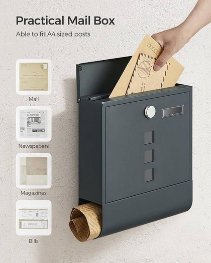 NEW SALE | Post Box, Wall Mounted Letterbox, Mailbox, Copper Lock Cylinder with Swivel Cap, Nameplate, Newspaper Holder, Easy to Install