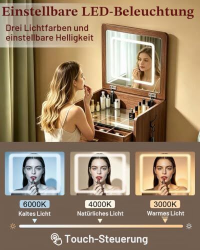 3 in 1 LED Slim Dressing Table with LED Lighting Brown