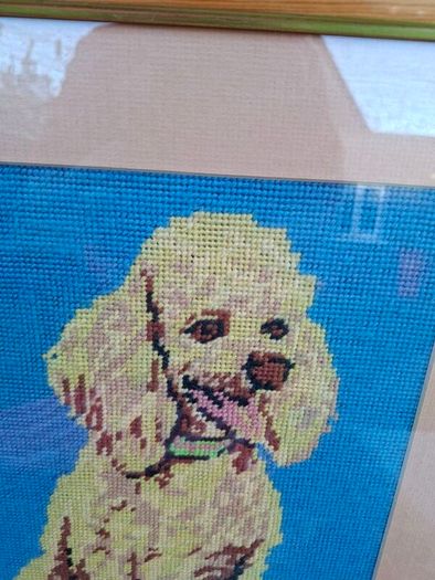 Vintage Kitsch Poodle framed Needlework