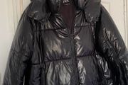 Zara black shiny puffer jacket with hoodie