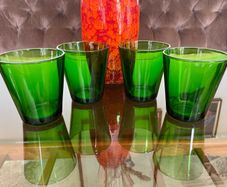 Set 4 Vintage Vereco France Small Forest Green Juice Glasses Tumblers MCM