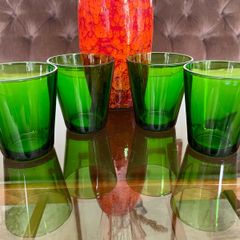 Set 4 Vintage Vereco France Small Forest Green Juice Glasses Tumblers MCM