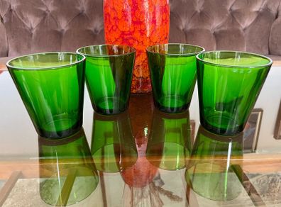 Set 4 Vintage Vereco France Small Forest Green Juice Glasses Tumblers MCM