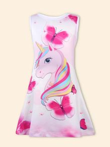 PRICE DROP!! Girls Unicorn & Butterfly Print Tank Dress, Shein