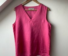 Paul Costelloe Vibrant Fuchsia Pink 100% Linen V-Neck Tank Top