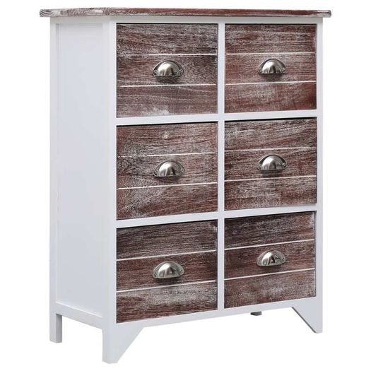 Side Cabinet with 6 Drawers Brown 60x30x75 cm Paulownia Wood