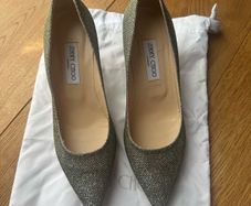 Jimmy Choo Light Bronze Glitter Pointed-Toe Pumps Size 40 Box and Dust Bags