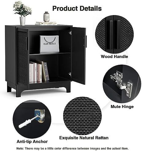 Sideboards for Living Room Black Kitchen Storage Cupboard Accent Cabinet with Adjustable Shelves, Magnetic Closure, Anti-tip