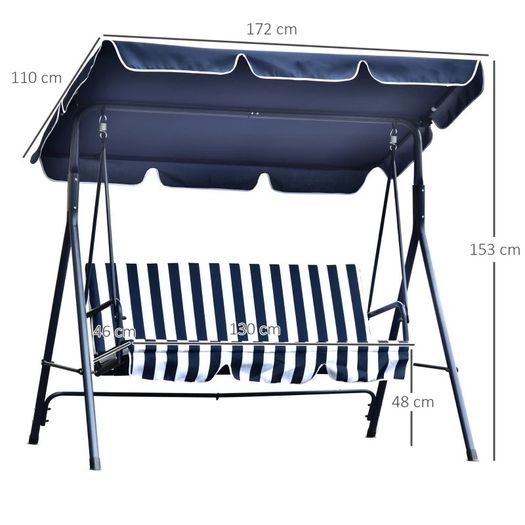 Steel 3-Seater Swing Chair w/ Adjustable Canopy Blue (FREE SHIPPING)