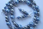 Cold as Ice Beaded Handmade Necklace Ice Blue &amp; Grey with matching earrings