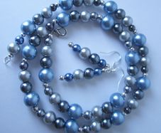 Cold as Ice Beaded Handmade Necklace Ice Blue & Grey with matching earrings