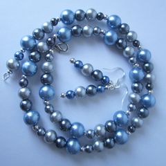 Cold as Ice Beaded Handmade Necklace Ice Blue & Grey with matching earrings