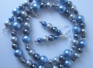 Cold as Ice Beaded Handmade Necklace Ice Blue & Grey with matching earrings