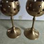 Vintage Pair of Brass Heart Candle Holders, Bronze goblet candle holder adorned with star-shaped cutouts, Image 7