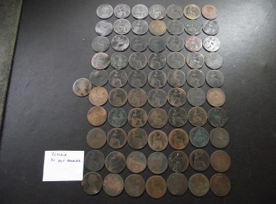 Great Britain. Victoria. 71 coins x half penny