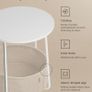 Side Table, Round End Table with Fabric Basket, Spacious, for Living Room Bedroom, Bedside Table, Modern Style, White and Beige LET223W10 Image 7