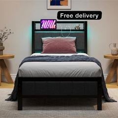 Single Bed Frames with Storage Headboard and Charg