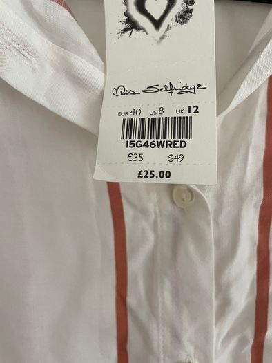 Miss selfridge cropped shirt bnwt