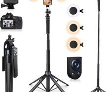 Phone Tripod with 2 LED Fill Lights & Removable Remote, All-in-One Extendable Selfie Stick Tripod for iPhone, Android & Camera, Ideal for Selfies, Vlogging & Video Recording