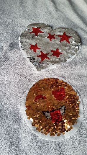 Reversible sequined sew on patches