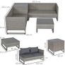 4 Pieces Rattan Garden Furniture Set, 4 Seater Garden Sofa Set with Storage Box, Loveseats and Glass Top Table, Wicker Outdoor Conservatory Furniture with Cushions for Outdoor, Patio, Grey Image 5