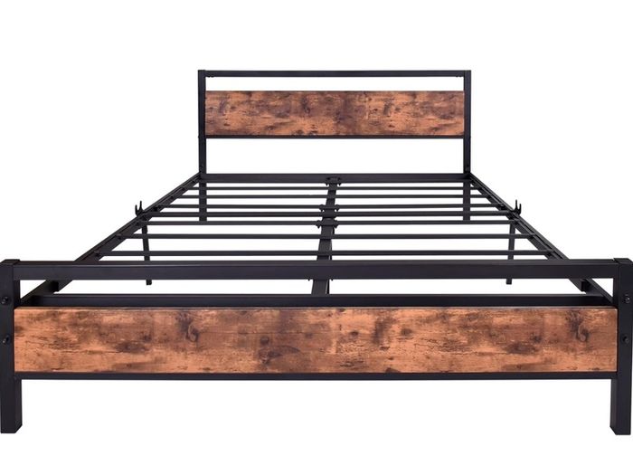 King Size Bed Frame with Wood Headboard,Heavy Duty Metal Platform