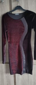 Velvet Black with red glitter and leather stripe mini dress size fits 6 /8 never worn
