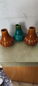 Set of 3 vases 2 browne Small Vase Designs From The Book Of Kells thered one GreenVintage St Michaels House Pottery Designs From The Book Of Kells