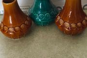 Set of 3 vases 2 browne Small Vase Designs From The Book Of Kells thered one GreenVintage St Michaels House Pottery Designs From The Book Of Kells