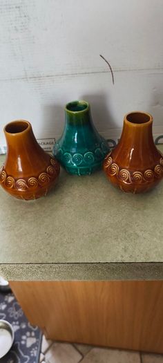 Set of 3 vases 2 browne Small Vase Designs From The Book Of Kells thered one GreenVintage St Michaels House Pottery Designs From The Book Of Kells