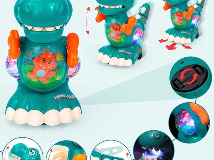Baby Toys Musical Light Crawling Walking Dinosaur Toys for Boys Girls 12 18 24 Months, Baby Musical Toy Sound Toys Birthday Present Dino Gifts for Kids Toddler Age 1 2 3 4+ Years Old (Green/orange)