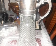 Antique Large Glass Claret Cut Diamond Crystal Jug with Cooling center piece insert