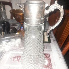 Antique Large Glass Claret Cut Diamond Crystal Jug with Cooling center piece insert