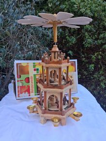 Traditional German Wooden Xmas Spinning Carousel