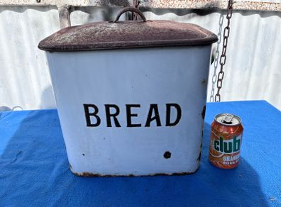 Vintage white enamel bread bin
