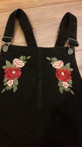 Black denim embroidered pinafore size uk6