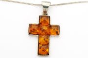 Natural Baltic Amber 925 Cross On Sterling Silver Chain