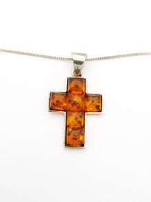 Natural Baltic Amber 925 Cross On Sterling Silver Chain