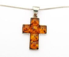 Natural Baltic Amber 925 Cross On Sterling Silver Chain