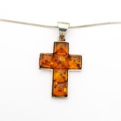 Natural Baltic Amber 925 Cross On Sterling Silver Chain