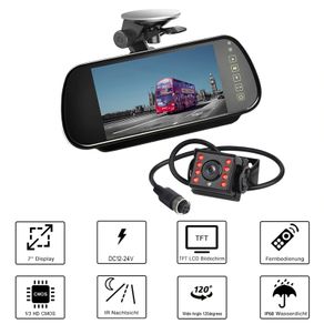 Car Wired Rear view System 7'' Rearview mirror monitor with IR night vision 4Pin rear view parking camera for Trucks RVs Camper Van