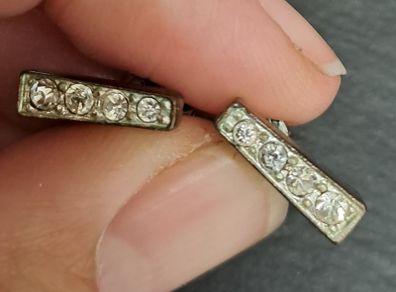 Vintage Silver earrings rectangular with crystals