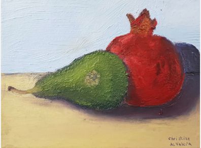 A group of still life of the pear and the programet scene