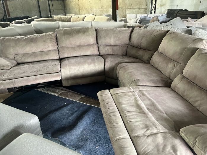 Beige manual recliner corner sofa set