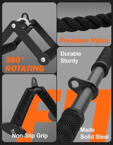 Cable Machine Attachment Set, Lat Pulldown Attachments for Home Gym Equipment, Tricep Pull Down Attachment for Home Gym Accessories, Lat Pull Down Bar and Tricep Rope Cable Attachment