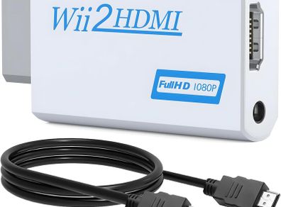 Wii to HDMI Adapter with 1m HDMI Cable, 1080P/720p Wii HDMI Converter for Nintendo Wii, Supports All Wii Display Modes, Wii to HDMI Connector with 3.5mm Audio Output