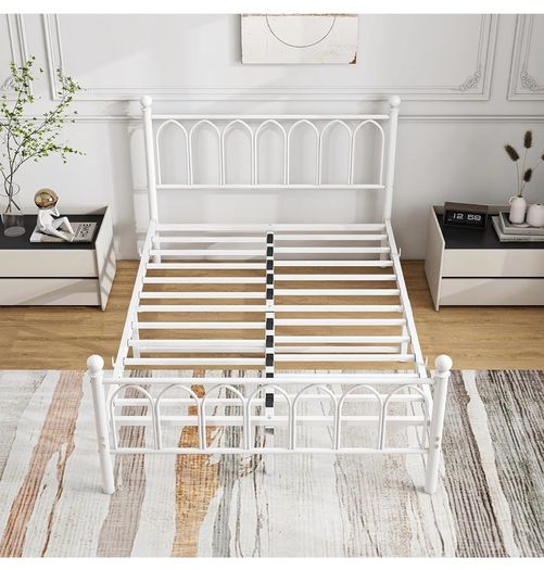 Double Bed Frame with Headboard and Footboard,Metal Platform Bed Frame Double Bed With Storage No Box Spring Needed,Strong Steel Slat Support/Mattress Base/White