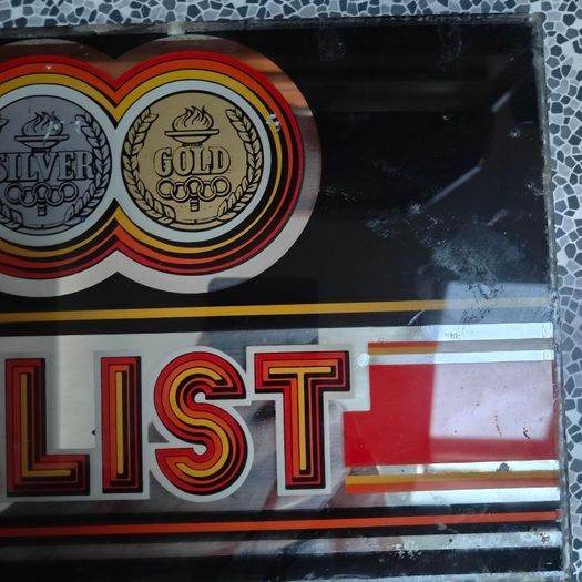 Vintage Bally "Medalist" slot machine glass panel belly glass 1970s