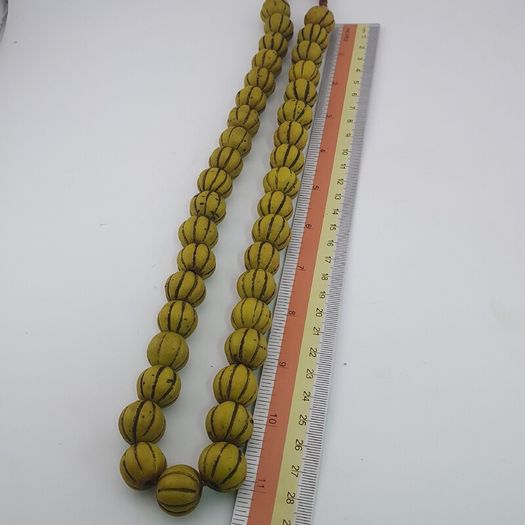 Antique African Yellow Melon Shape Glass beads Necklace Strands