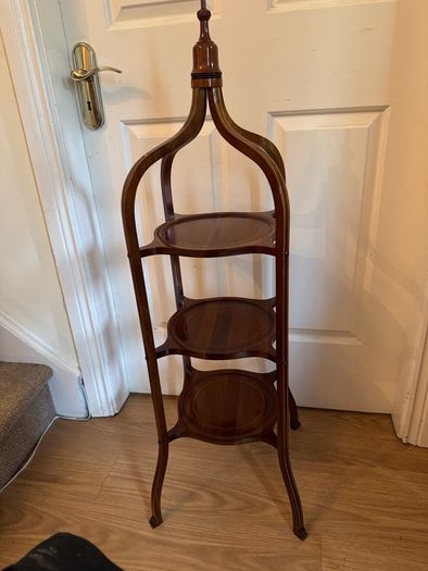 Pair of Large Antique Sheraton Style Inlaid Mahogany 3-Tier Stands